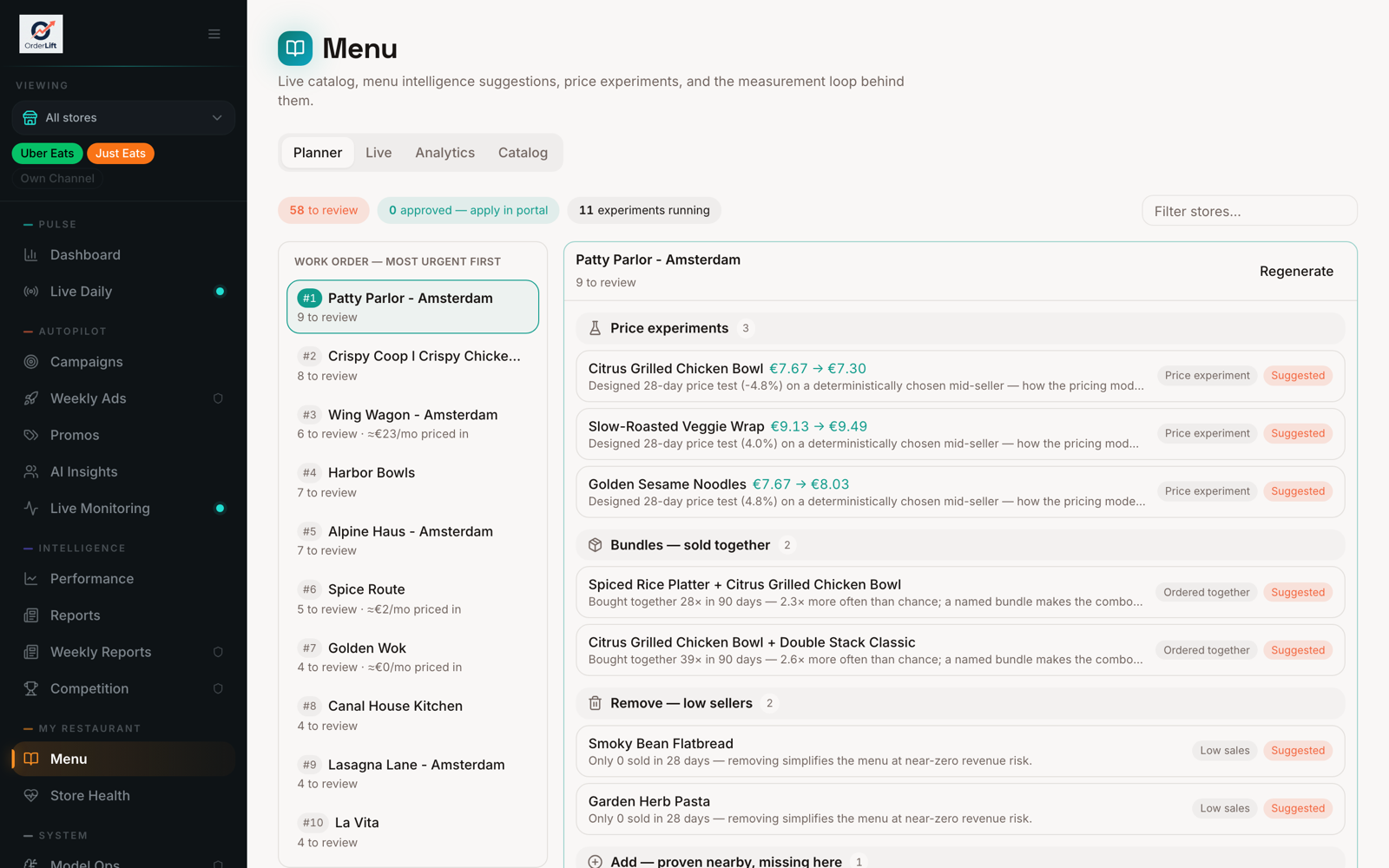 Menu planner with item-level suggestions